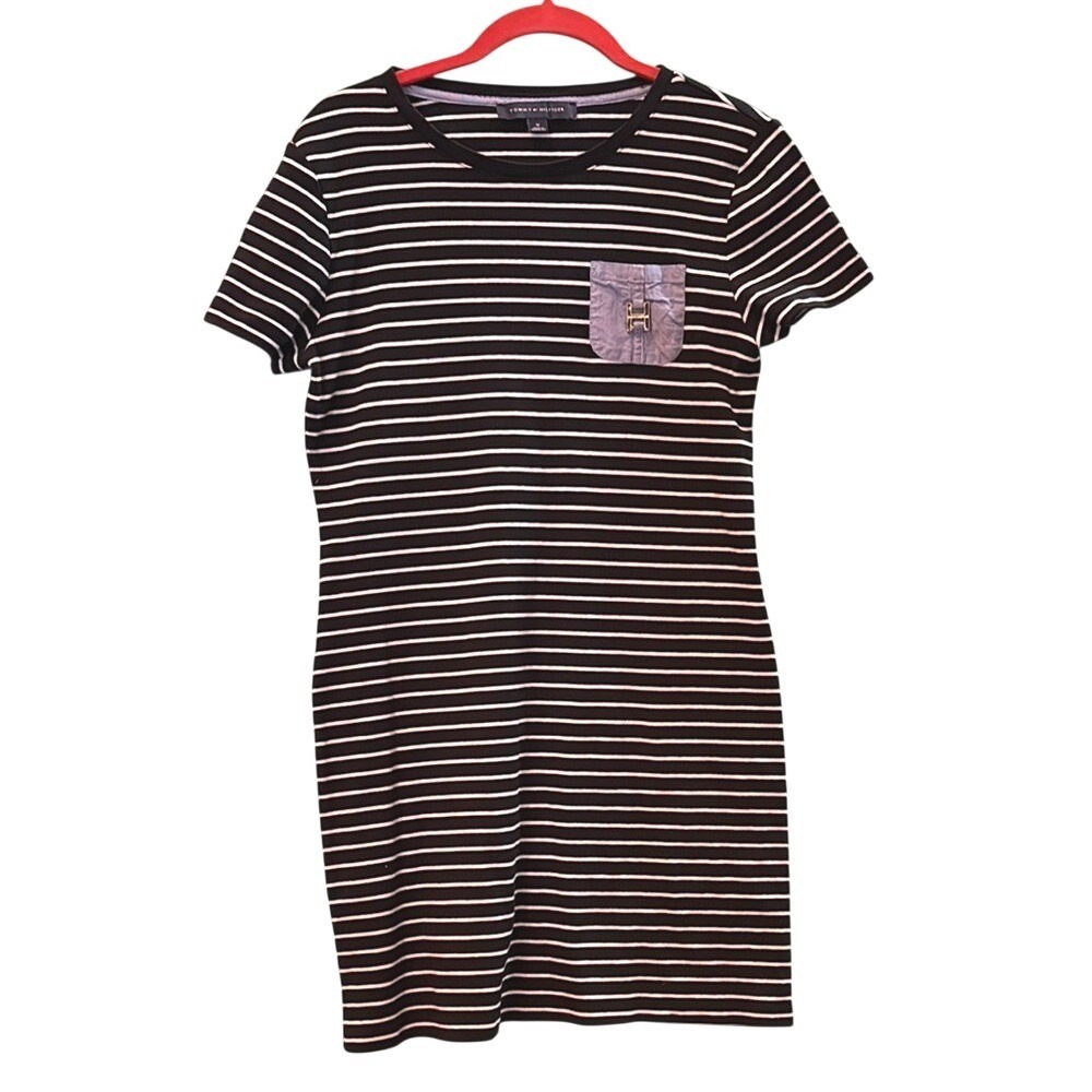 Tommy Hilfiger Striped Black and White Dress with Chest Pocket Size Medium